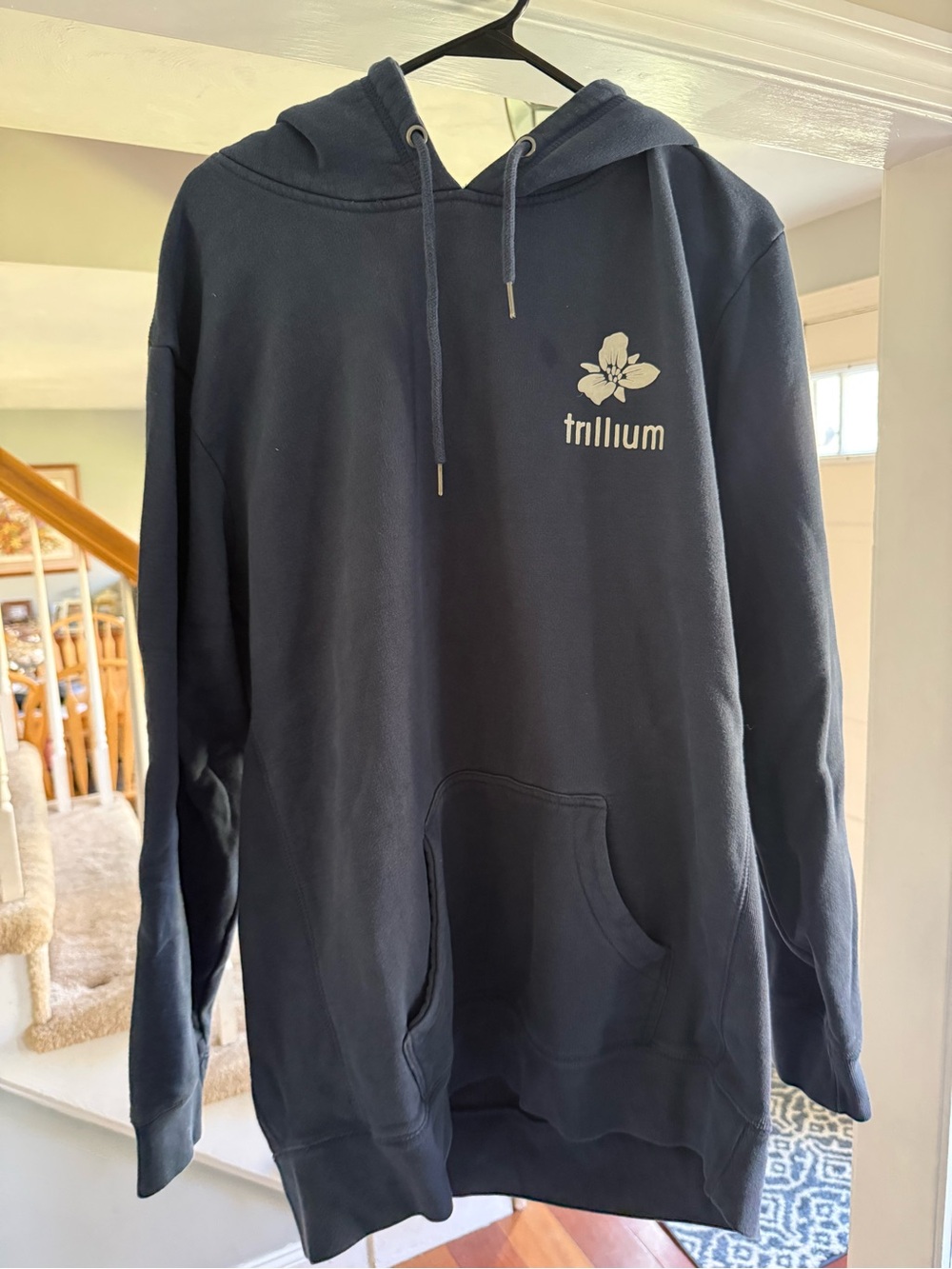 Trillium Men's Dark Blue Pullover Hoodie with White Logo